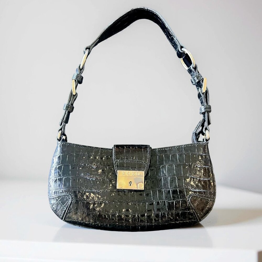 XOXO Vintage 90s/Y2K Black Croc Embossed Short Strap Shoulder Bag